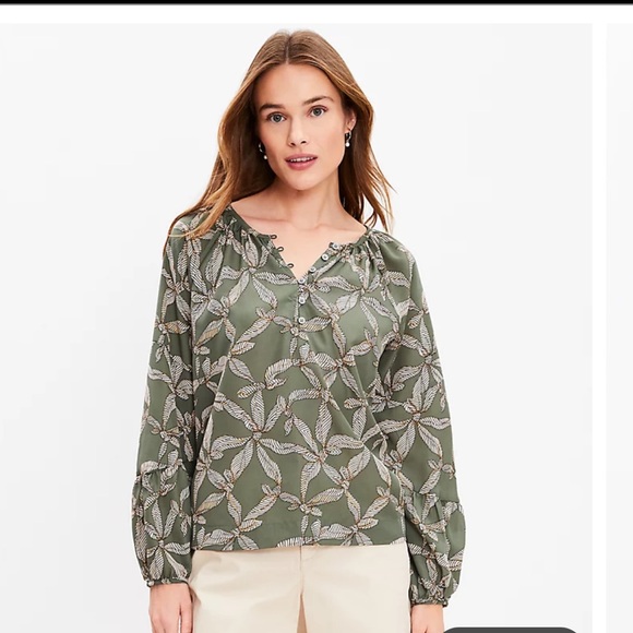 Loft Ribbon Bubble Sleeve Henley Top - Picture 3 of 11